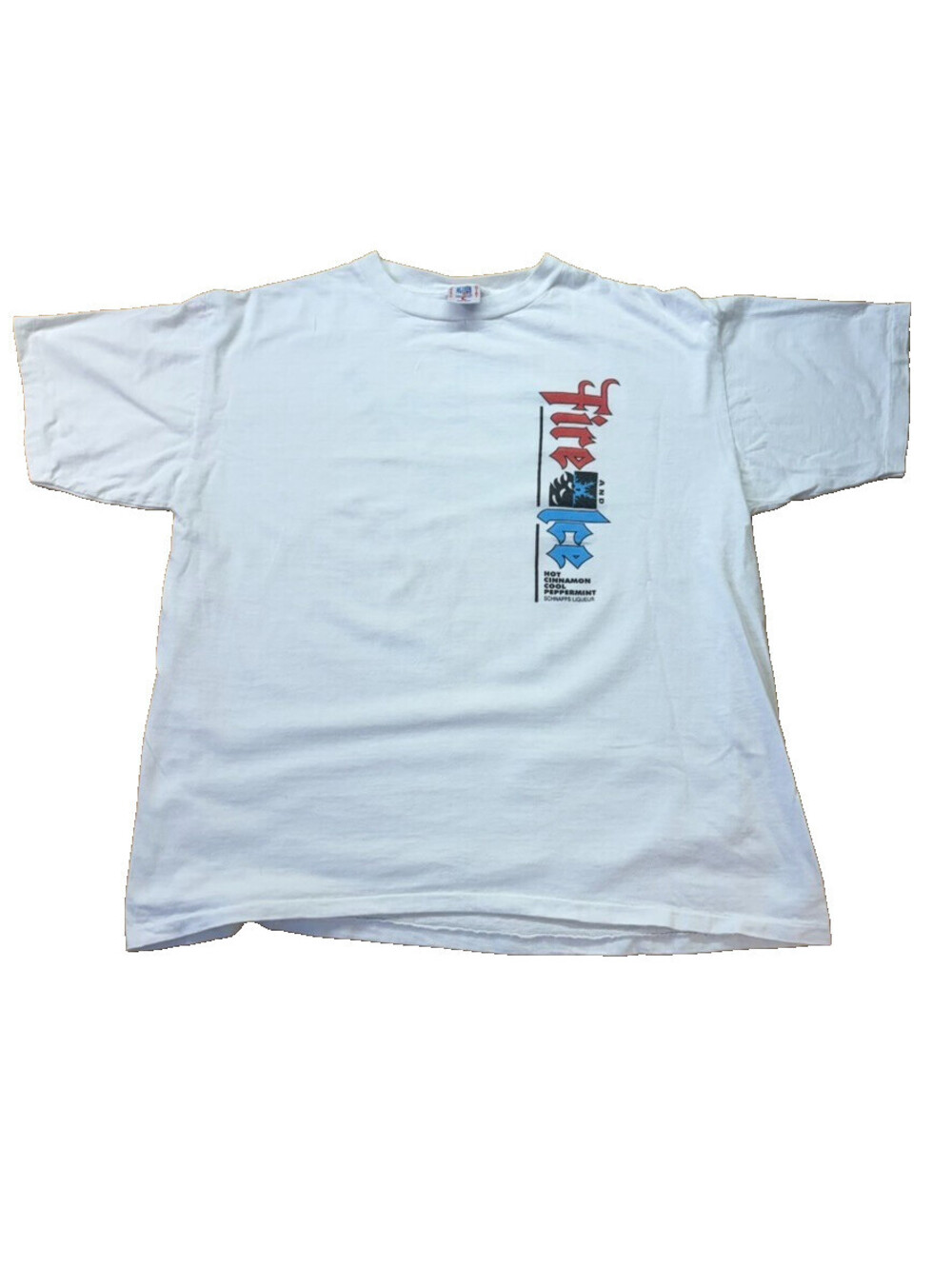 VTG 90s Fire and Ice Schnapps Promo Tee L White Boxy Liquor